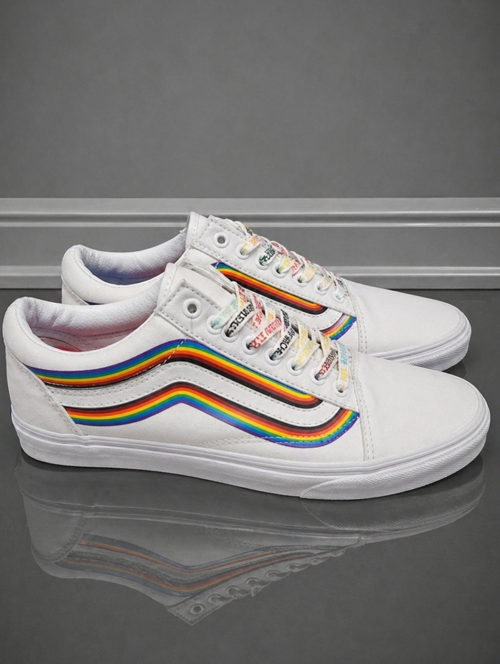 Vans White with Rainbow Old Skool Pride Limited Edition Men's 9.5 Women's 11